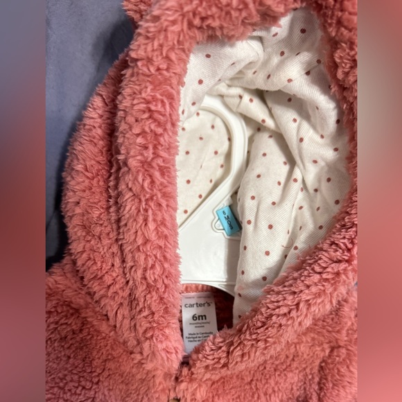 Carter’s Baby Girl Hooded Sherpa Jumpsuit Pink - Picture 3 of 4